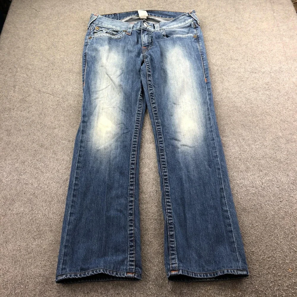 True Religion Jeans Mens 32 Blue Section Straight USA Distressed Denim Pants
